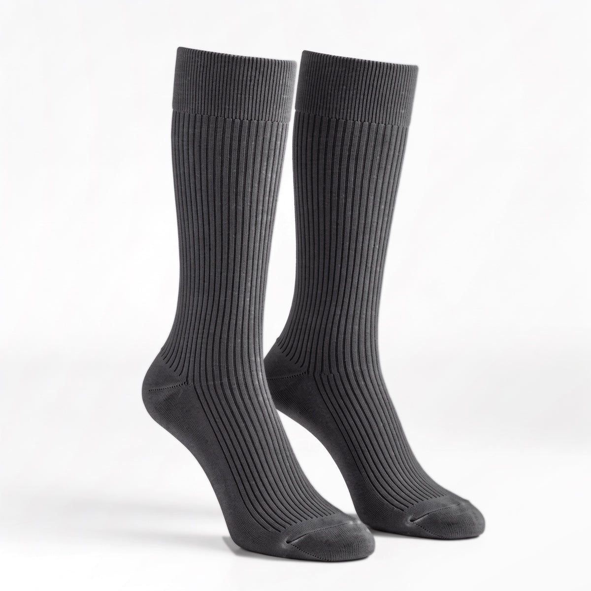 Charcoal ribbed crew socks, pair standing on a white background