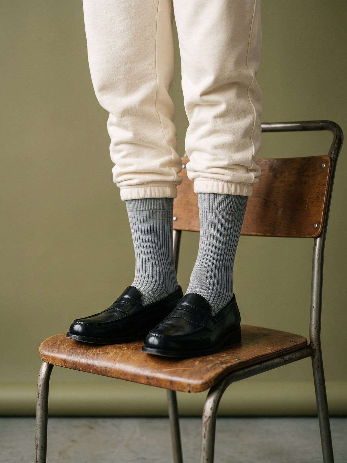 Ribbed Crew Sock — Grey Marl