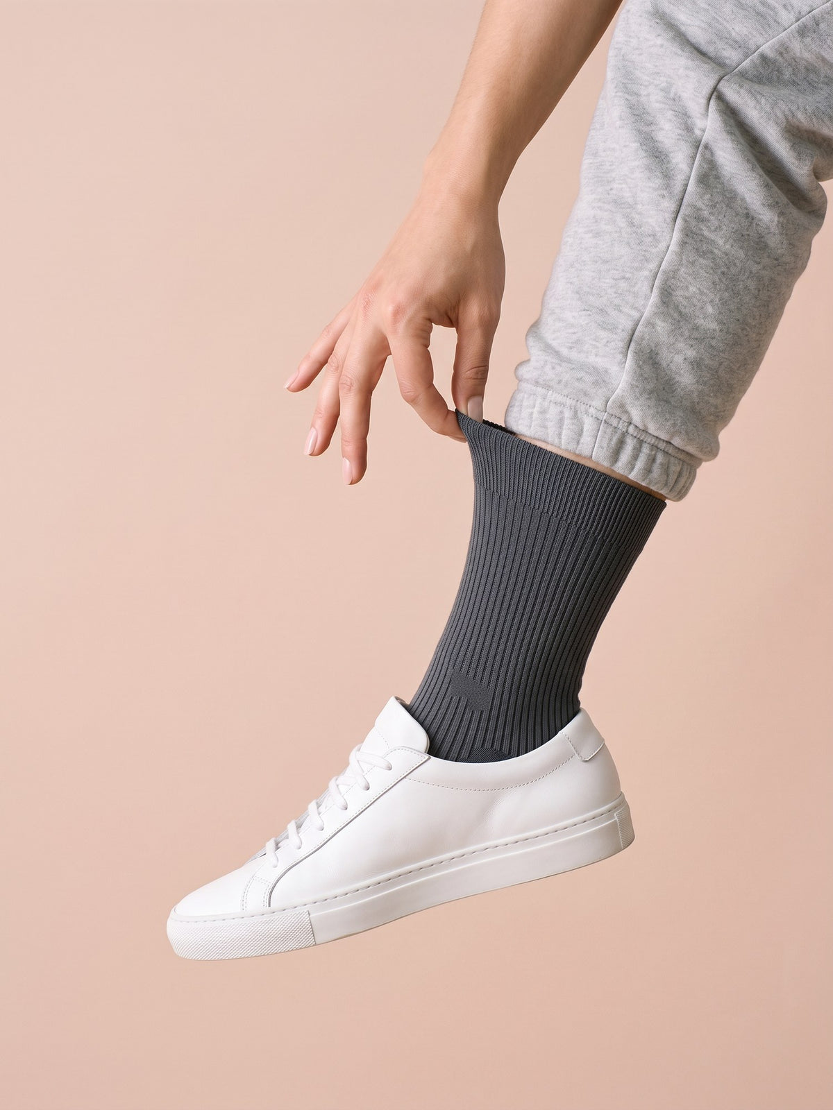 Ribbed Crew Sock — Charcoal